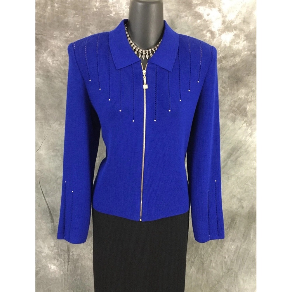 BEAUTIFUL Sz‎ 6 St John Collection by Marie Gray Jacket Knit Blue Suit Blazer